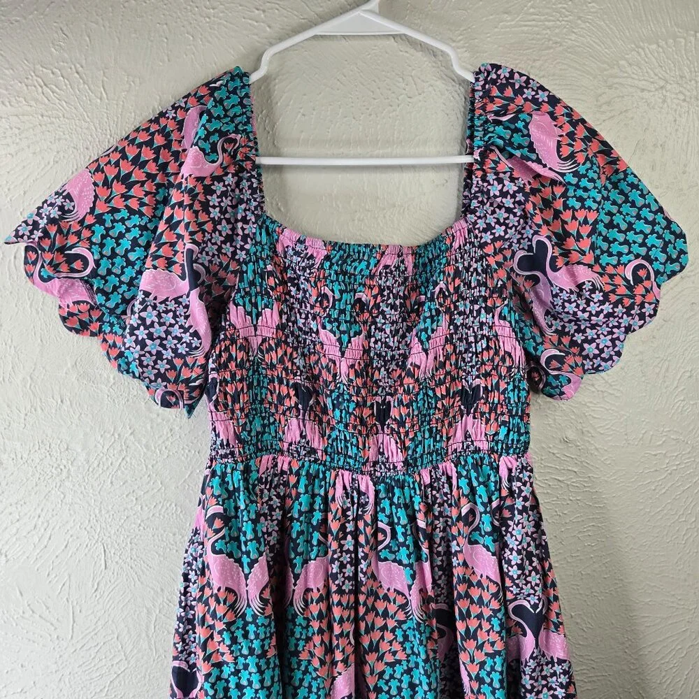 Simply Southern Dress Medium Tropical Flamingo Print Smocked BabyDoll Mini - Picture 4 of 12